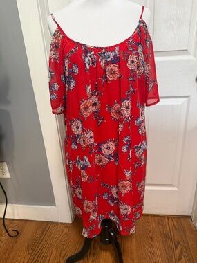 Red Floral Off-Shoulder Dress